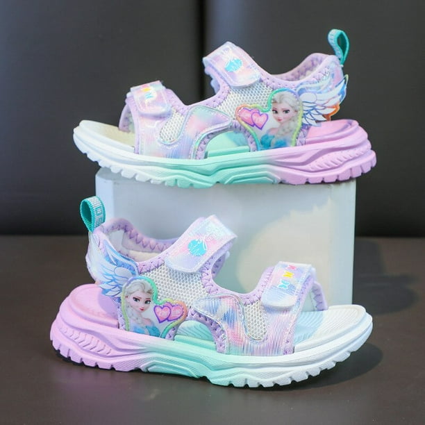 Disney dibujos animados frozen elsa verano nuevas niñas sandalias suela suave alas de dibujos animados princesa stud sandals36-Insole 22.8cm Gao Jinjia LED