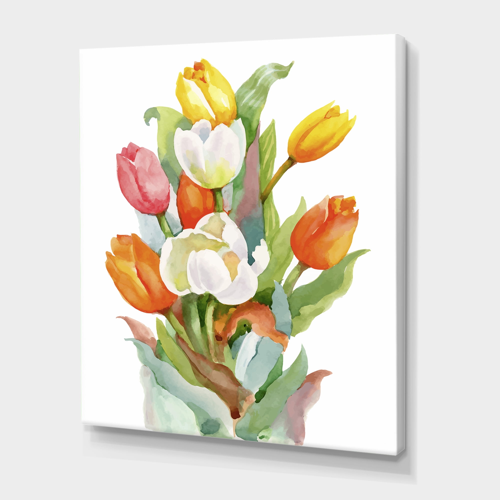 Designart ' Blooming Orange and White Tulips Flower ' Traditional Canvas Wall Art Print