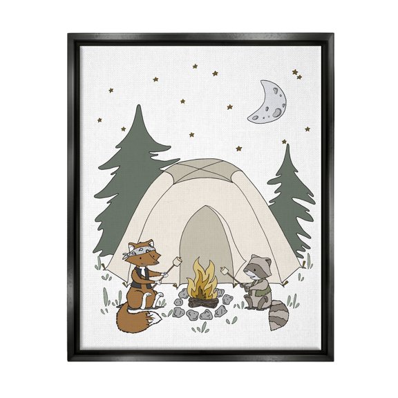 Stupell Industries Woodland Animals Camping Nature Tent Roasting Marshmallows Graphic Art Jet Black Floating Framed Canvas Print Wall Art, Design by Sweet Melody Designs