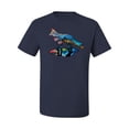thumbnail image 2 of Trippy California Rainbow Neon Wolf Mountain Silhouette | Mens Animal Lover Graphic T-Shirt, Navy, Small, 2 of 4