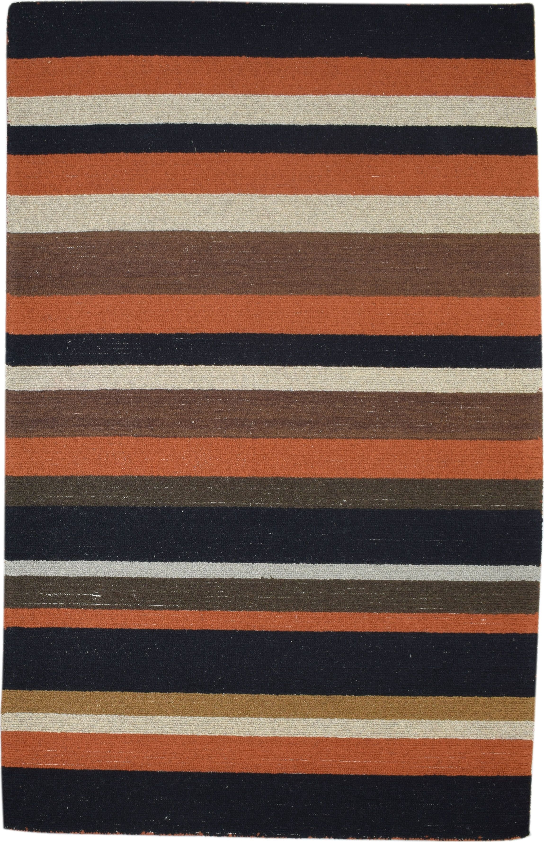 Rust Wool Rug 5' X 8' Modern Hand Tufted Scandinavian Striped Room Size ...