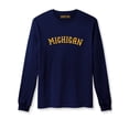 thumbnail image 3 of Daxton Retro Michigan Arch Font Long Sleeves T Shirt Soft Medium Weight Cotton, 2Pk Navy Gold Oat Navy, L, 3 of 5