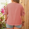 thumbnail image 5 of ZQUUVOU Women's Plus Size T-Shir Summer Solid Color Round-Neck Lace Short Sleeve Blouses Pink (XL), 5 of 5