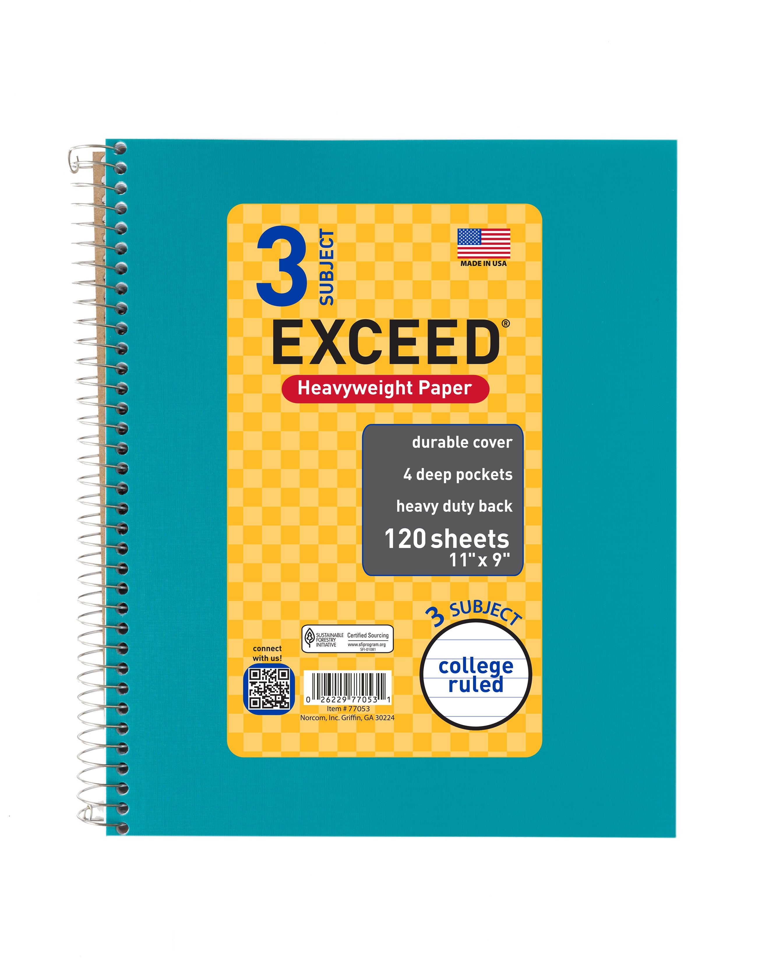 Exceed 3 Subject 120 Count Notebook, Aqua Haze, 11' x 9', College Ruled