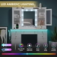 thumbnail image 3 of FANRAL 43.7" Vanity Desk with 10 Mirror Lights & Under-Table RGB,Charging Station & Hair Dryer Holder,Multi-Storage Dressing Table for Bedroom Bathroom,White Vanity, 3 of 7