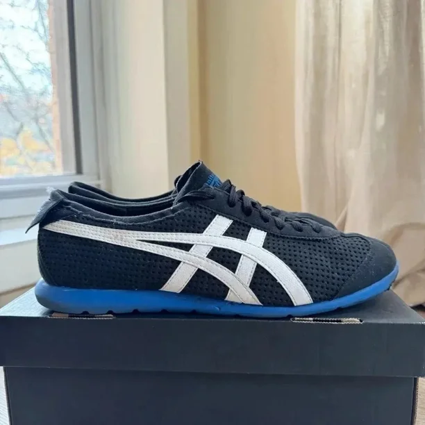 Onitsuka & Tiger Rio Runner Trainers Sneaker Shoes Black Blue M 9.5 / W 11
