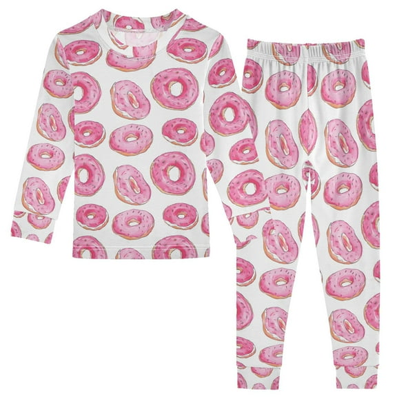 joogoo Donut Pattern 2 Piece Long Sleeve Tee and Pants Cotton Pajama Set 5Y
