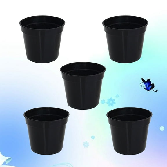 IBASETOY 5Pcs Black Plastic Deepen Scrub Flower Pot Thickening Basin Round Succulent Pot for Storage