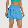 thumbnail image 4 of Women's Double Layer Bubble Hem High Waist Skirt - Solid Color Micro-Stretch Skirt for Casual, Retro, and Vintage-Inspired Fashion,Blue XS, 4 of 5