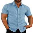 thumbnail image 1 of AMERTEER Mens Linen Button Up Casual Short Sleeve Slim Fit Shirts, 1 of 6