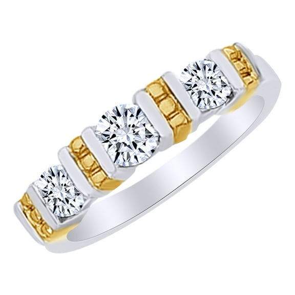AFFY White Natural Diamond Anniversary Two Tone Band Ring in 14k White Gold (0.75 Cttw) Ring Size : 4