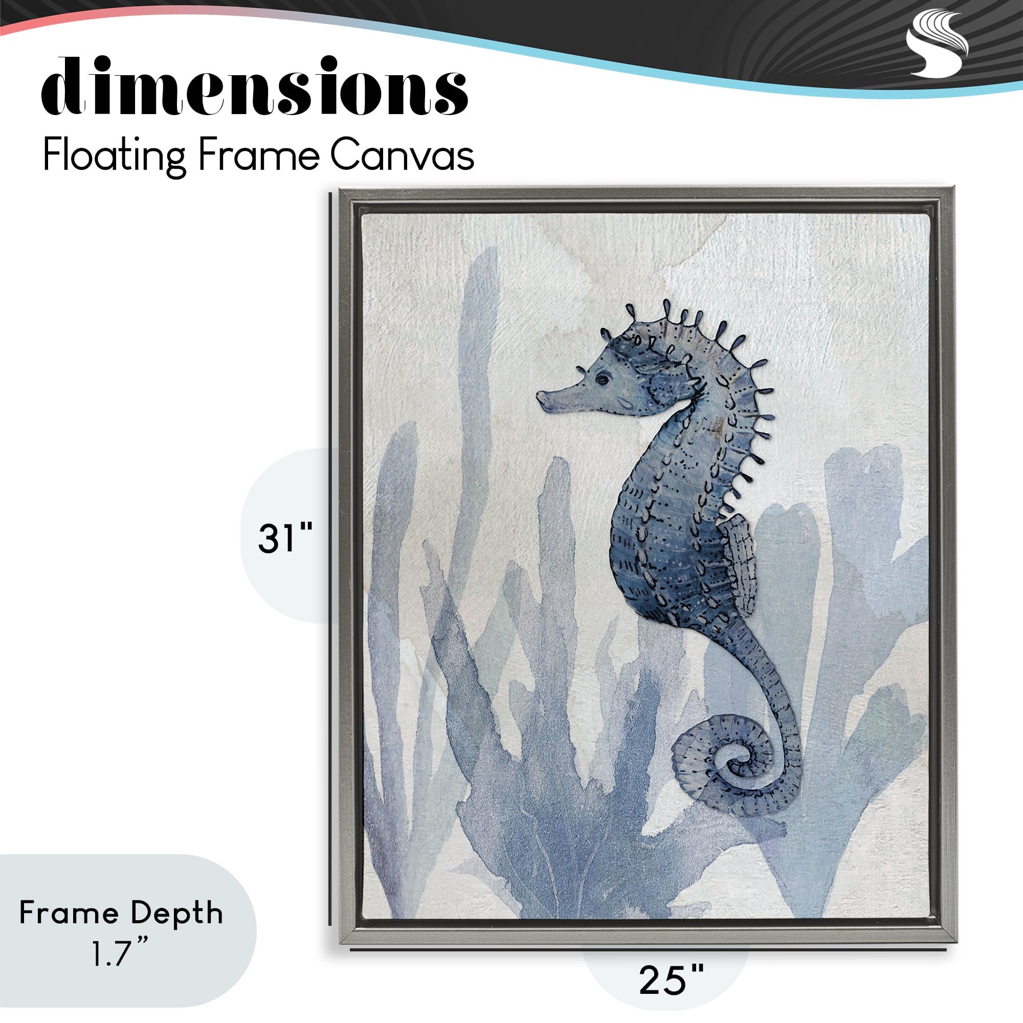 Stupell Industries Organic Seaweed & Seahorse Gray Framed Floater Canvas Wall Art, design by Susan Jill