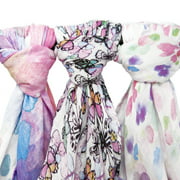 Muslin Swaddle Blanket Set Large 47 x 47 inch - Bamboo - Butterfly, watercolors, floral - 3 Pack