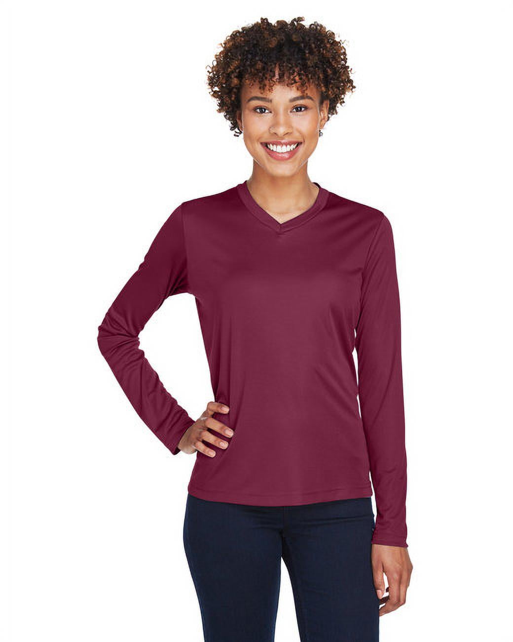 Team 365 Ladies' Zone Performance Long Sleeve Shirt - Moisture-Wicking, UV Protection, Sport Light Blue, Athletic Fit