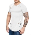 thumbnail image 1 of Camisetas de cuello redondo sueltas de color sólido rasgadas para hombre Camiseta de manga corta curvada ahuecada informal para hombre tholdsy FS7578-17, 1 of 4