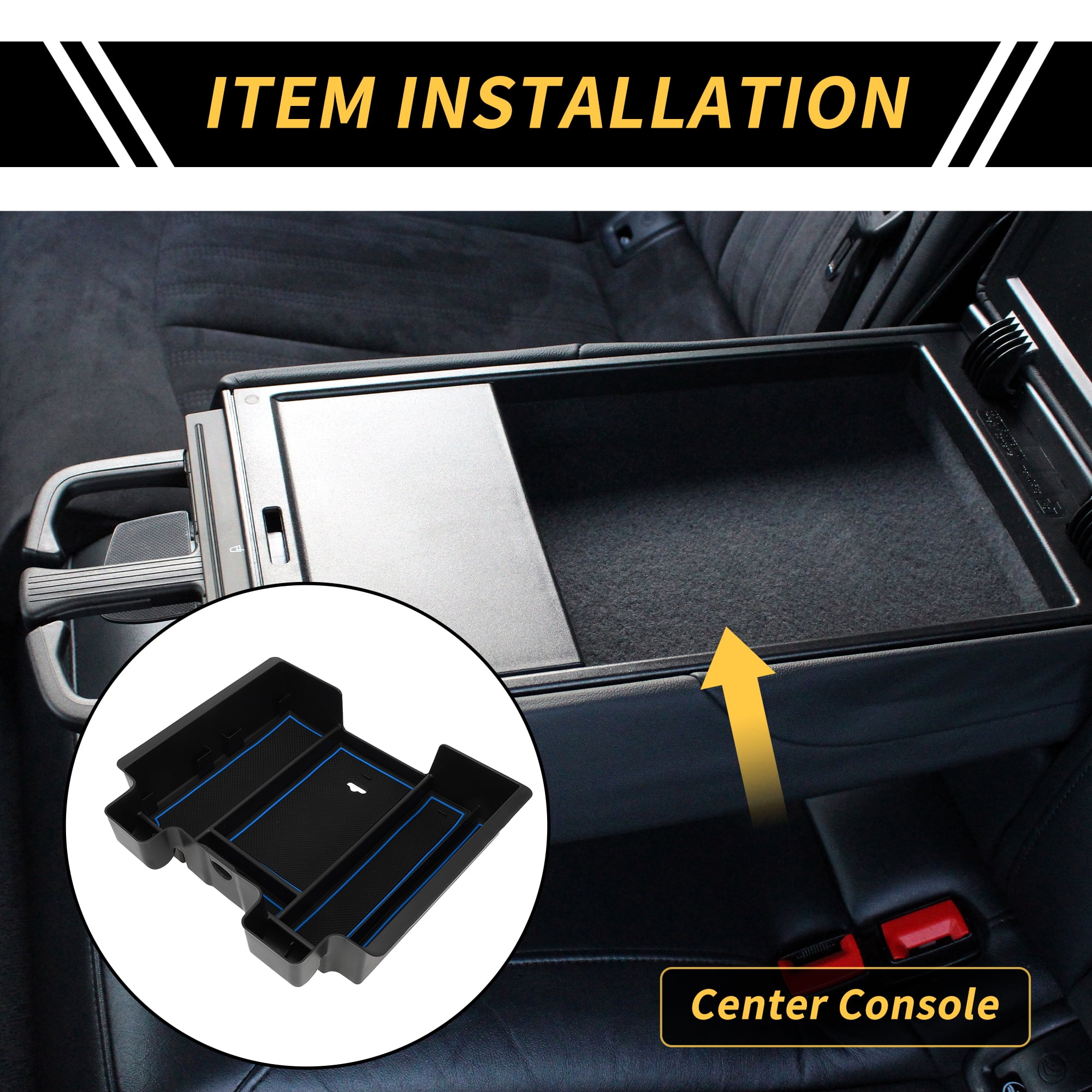 Unique Bargains Full Center Console Organizer Tray for Chevy Silverado for GMC Sierra 2500 3500 HD 2020-2023 Armrest Box Insert Tray Full Console w/Bucket Seats ONLY Plastic Black Blue