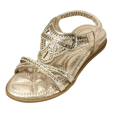 eczipvz Toddler Girls Pearl Sequins Sandals Formal Dress Open Toe Fancy Wide Shoes Kids Baby Elegant Flat Non Slip Fancy Shoes(Gold 1.5)