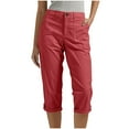 thumbnail image 2 of Clearance under 10$ Sevevn Women Solid Color Pentagonal Pants With Elastic Waist Casual Work Clothes Belt Pockets Beach Vacation Clothes for Women Red XXL, 2 of 7