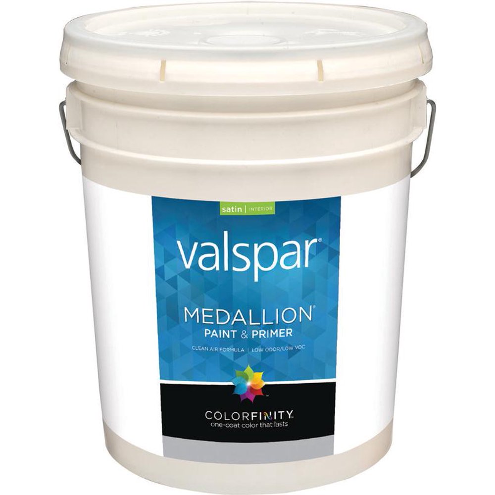 Valspar Medallion 3405 Latex Satin Paint, Satin, Clear, 5 gal Pail