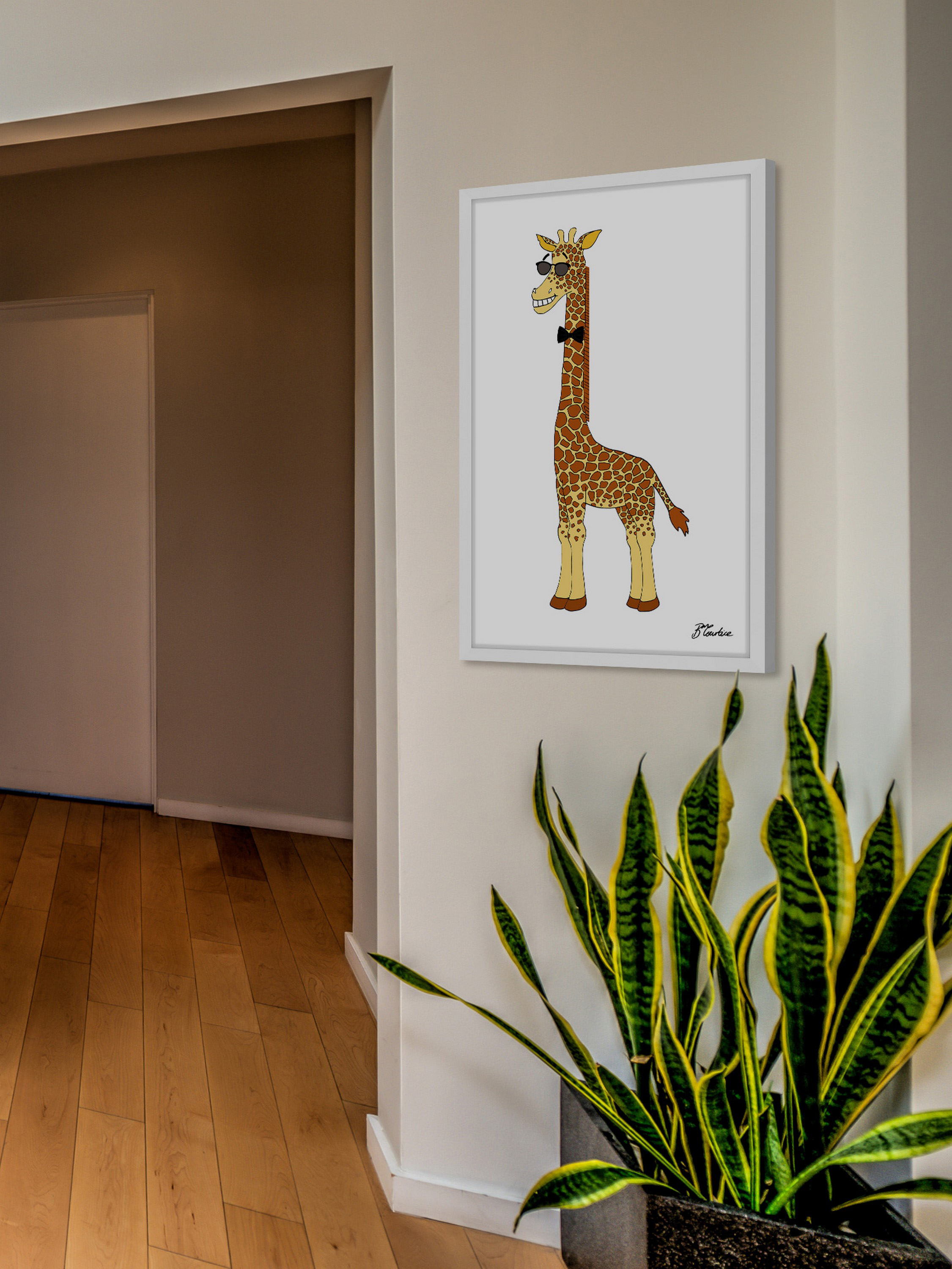 "Hippy Giraffe Tall" Framed Painting Print