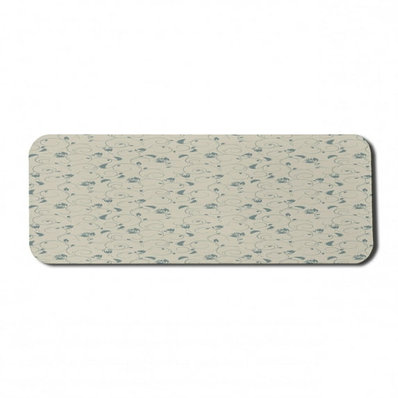 Vintage Computer Mouse Pad, Simplistic Nature Art Curlicue Branches with Floral and Leafy Details, Rectangle Non-Slip Rubber Mousepad Large, 31" x 12", Grey Yellow Cadet Blue, by Ambesonne