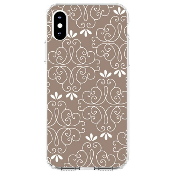 DistinctInk Clear Shockproof Hybrid Case for iPhone XR (6.1" Screen) - TPU Bumper, Acrylic Back, Tempered Glass Screen Protector - Tan White Floral