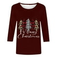thumbnail image 4 of JURANMO Christmas Shirts for Women Novelty Xmas Trees Graphic 3/4 Sleeve Tops Casual Letter Print Crewneck Blouse Wine S Today's Sales, 4 of 5