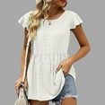 thumbnail image 2 of Women's Summer Ruffle Short Sleeve Shirts Babydoll V Neck Tops Eyelet Loose Swing Blouses Casual Flare Tunic Tops, 2 of 6