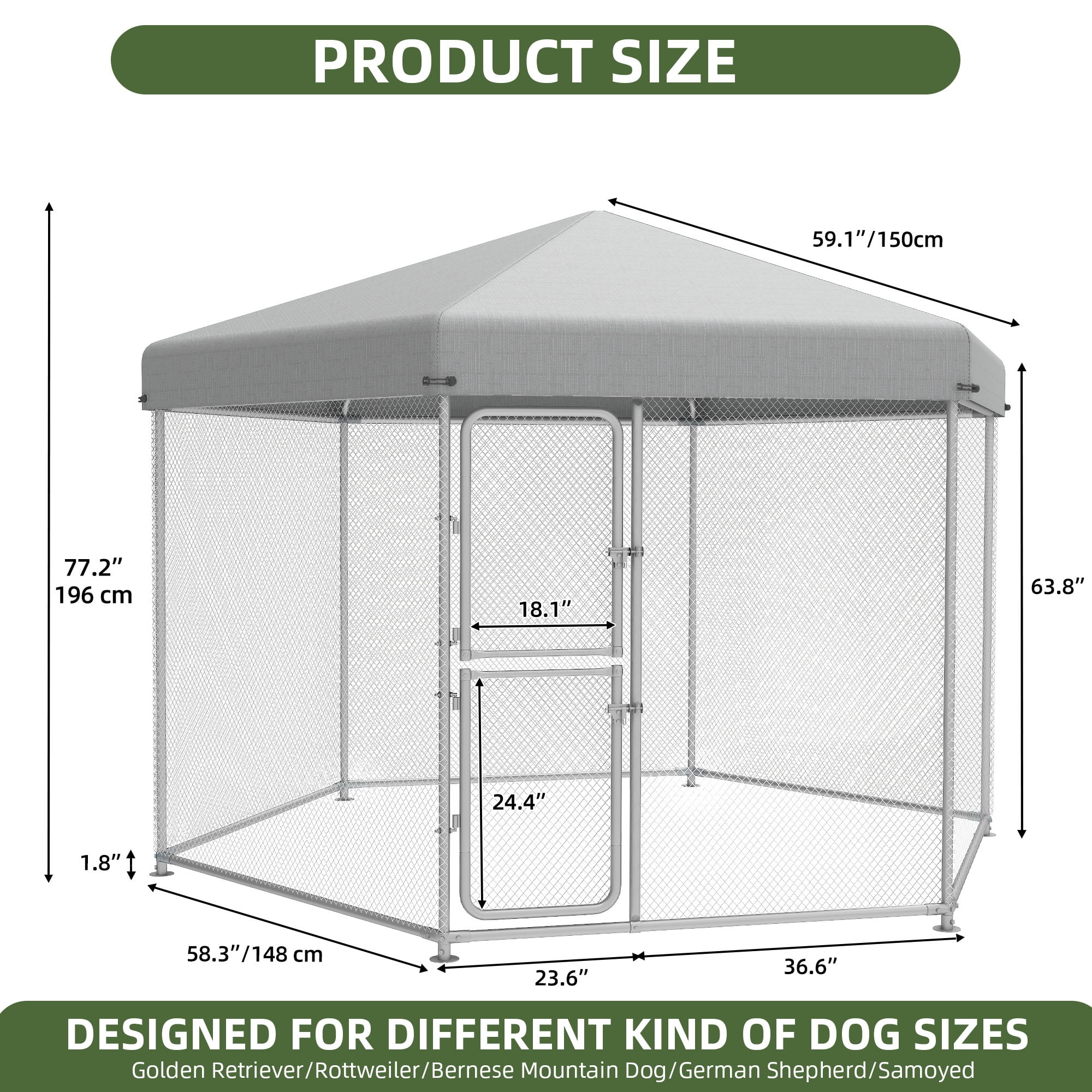 Uforic 9.8×6.2 ft ( 118" x 98" x 75" ) Large Outdoor Dog Kennel,Outside Heavy Duty Shade Dog Pen Playpen Pet Dog Enclosure Crate Dog Run House with UV & Waterproof Cover Fence