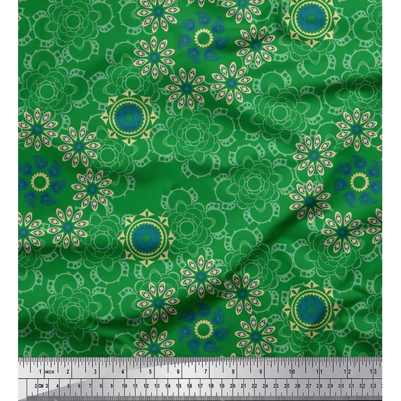 Soimoi Silk Fabric Floral & Paisley Decorative Decor Fabric Printed Yard 42 Inch Wide