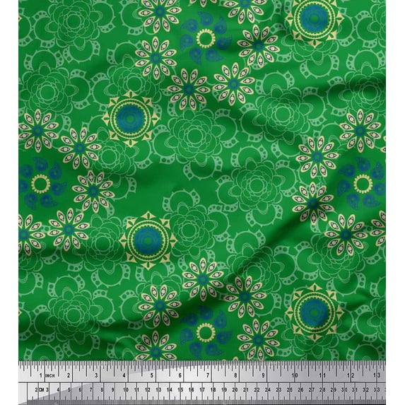 Soimoi Satin Silk Fabric Floral & Paisley Decorative Print Sewing Fabric Yard 42 Inch Wide