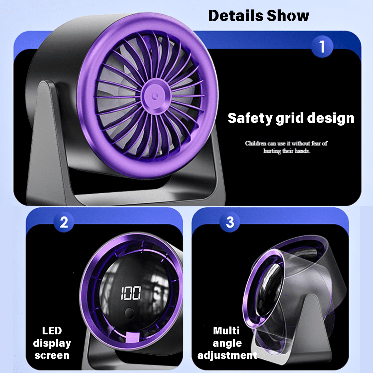 SpaceMuse Desk Fan Quiet Digital Display Portable 360°Rotate, Whole Room Air Circulator Fan with 5 Speeds, Small Travel Camping Table Fan for Bedroom, Gray