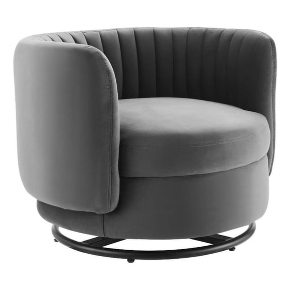 Maklaine Upholstered Velvet Fabric Swivel Chair in Black/Gray
