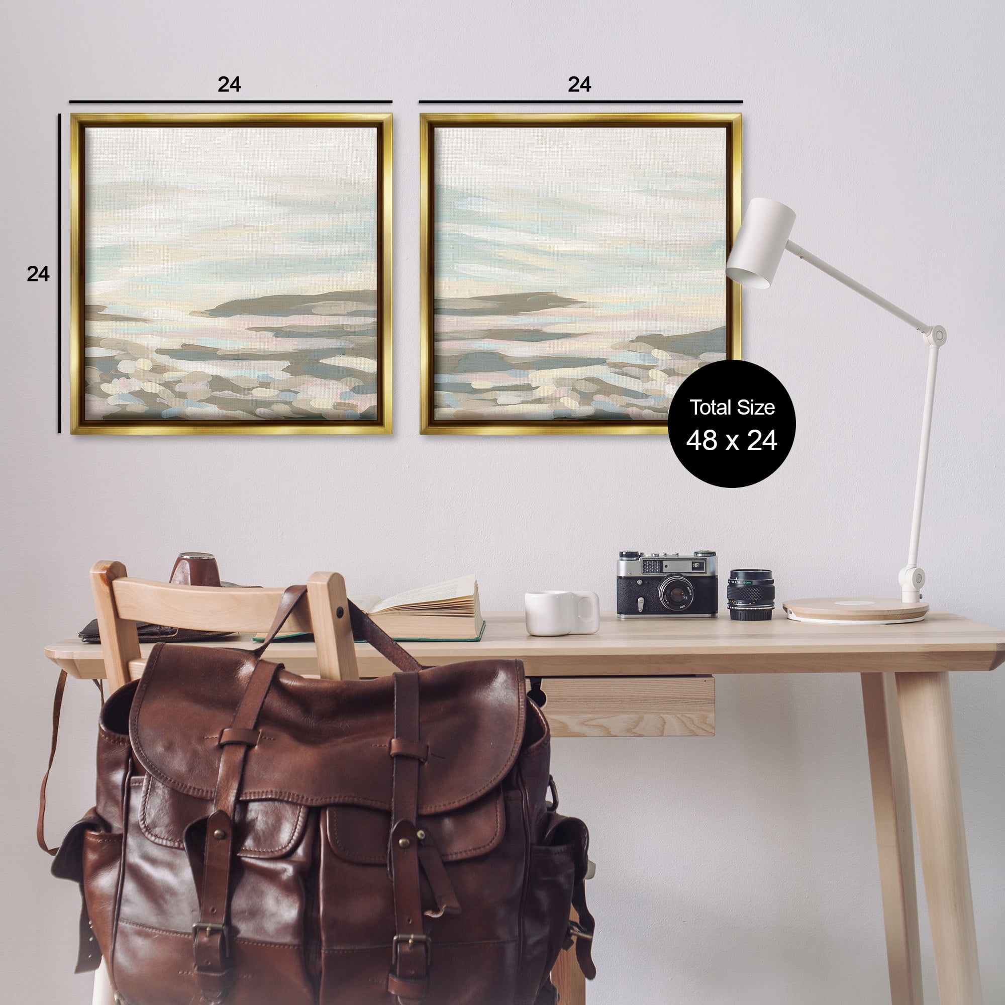 Stupell Industries Brushed Desert Landscape Abstract Painting Gold Floater Framed Canvas Art Print Wall Art, 25 x 25, Set of 2