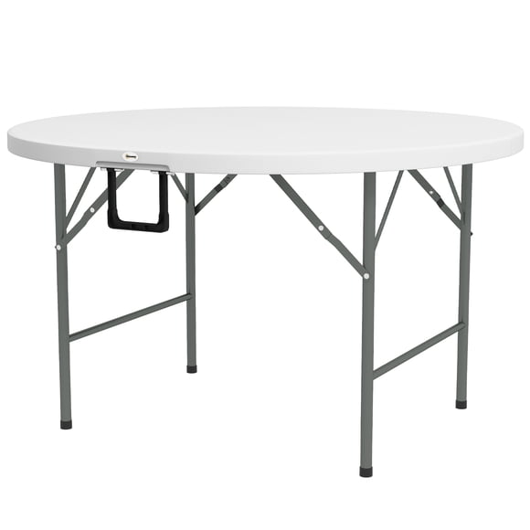 CoSoTower Φ48" Folding Patio Table, Outdoor HDPE Picnic Table, Card Table for 6, Round Folding Banquet with Metal Frame, White