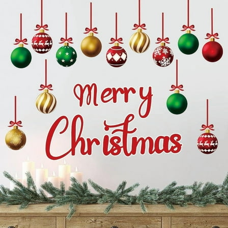 geerera 18pcs/1sheet Xmas Wall Stickers, Merry Christmas Ball Decals, for Holiday Decor