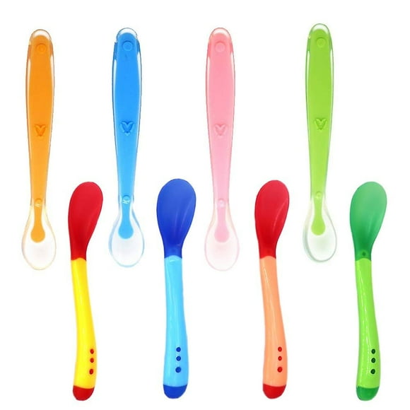 Toddler Utensils Set Soft Silicone Spoons For Baby, Feeding Tarning Boys and Girls Spoons First Stage Heat Sensitive, 8 Pack Infant Spoons Bpa Free, Gum-friendl-SinKeeU