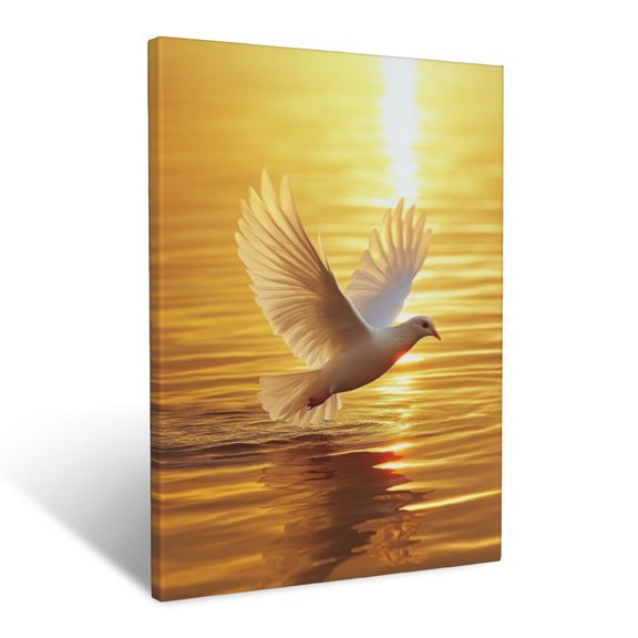 CozyNet A Bright White Dove Flying Over Calm Waters With A Golden Sunset Wall Art Prints With Frame Canvas Perfect for Living Room & Bedroom, Ready to Hang, Wall Decor 12"x16"