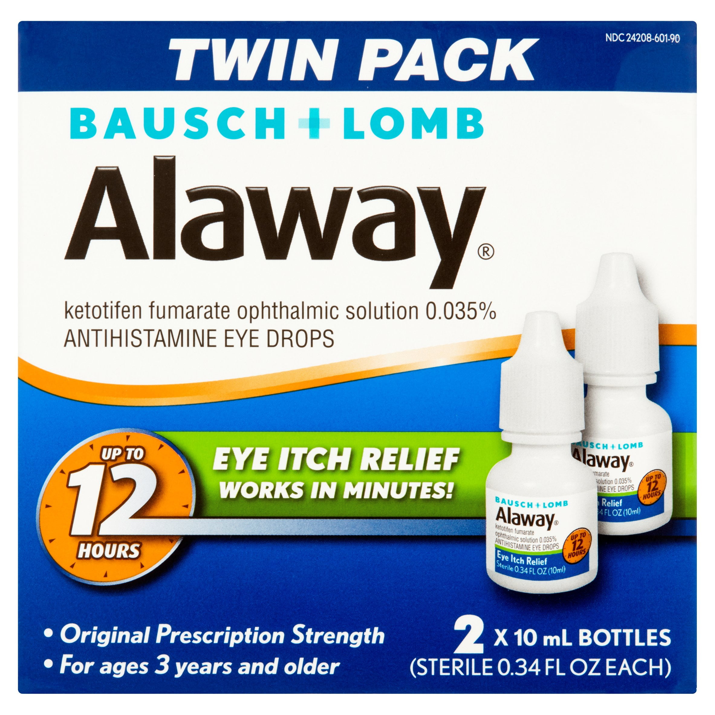 Bausch + Lomb Alaway Antihistamine Eye Drops Twin Pack, 0.34 fl oz, 2