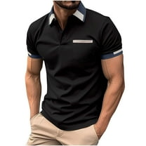 YLSDY Fashion Men's Casual Button Collared Shirts 2025 Solid Short Sleeve Fashion Shirt Classic Striped Slim Fit Golf Tennis Tops Black L