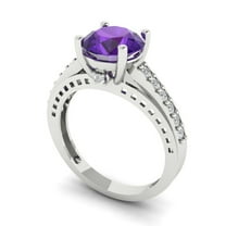 2.21ct round cut purple natural amethyst 18k white gold Bridal Wedding Engagement Promise Anniversary Ring for Women size 7.5