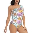 thumbnail image 3 of Easygdp Donuts and Coffee Women's One Shoulder Ruffle Monokini Bathing Suits with Removable Chest Pad, Quick Drying - Large, 3 of 8