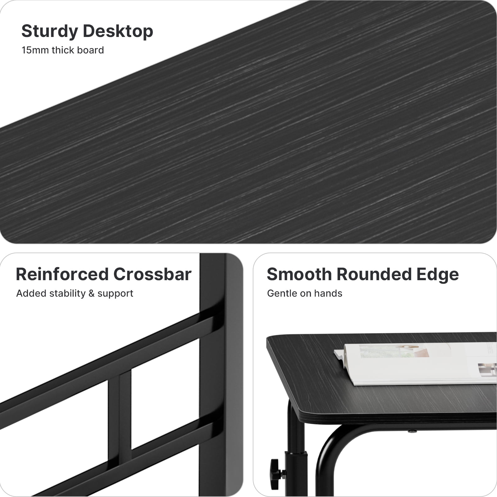BeauGift Rolling Height Adjustable Laptop Desk, Portable Standing Computer Table on Wheels, Black