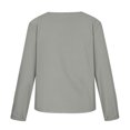 thumbnail image 5 of Pompotops T-Shirt à Manches Longues Rétro Décontracté Mode Col en V Couleur Unie Bouton Tube Ouvert pour Femmes, 5 of 5