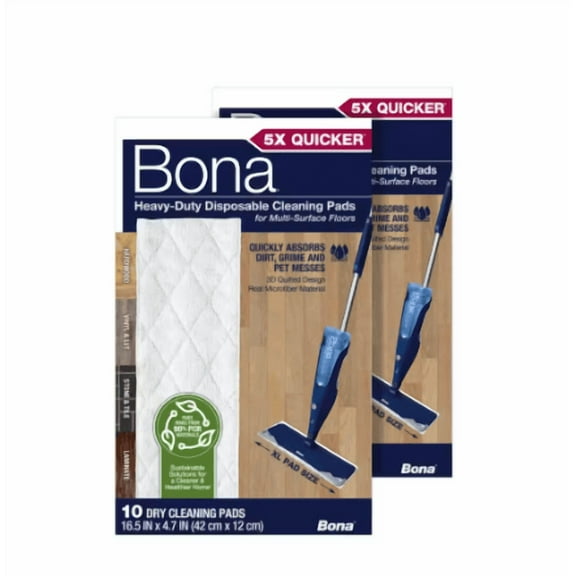 Bona 16.5 in. Heavy-Duty Disposable Spray Mop Refill Cleaning Pads Unscented, 10-Count (2-Pack)
