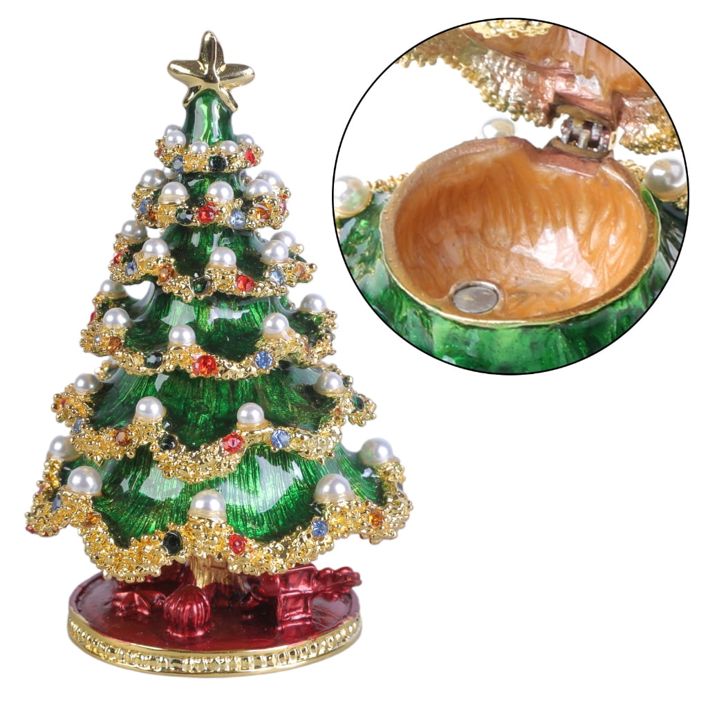 Oasiva Hand Painted Decorative Hinged Trinket Box Christmas Tree Jewelry Organizer