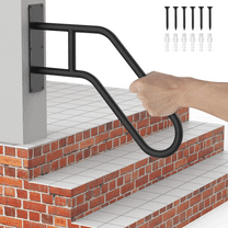 1 upgraded black staircase handrail, suitable for 1-3 steps, outdoor steps, garage, porch, garden, courtyard, wall mounted staircase handrail U-shaped safety handrail, with 2 anti slip horizontalbars