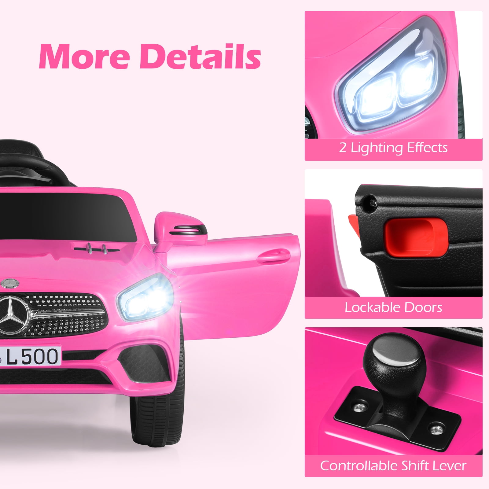 OLAKIDS 12V Electric Kids Ride On Car, Licensed Mercedes Benz SL500 Toy Car with Remote Control, MP3 Plug, USB, 2 Speeds, LED Lights, Battery Powered Toy Vehicle for Toddler Children
