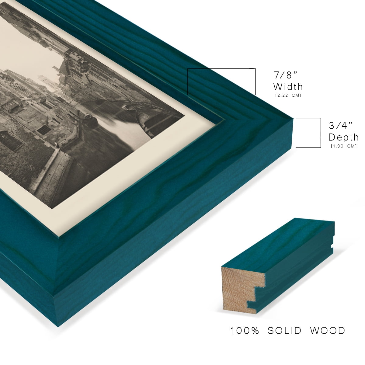 Vintage Views of Venice V - Framed Print w/glass - Ocean Blue