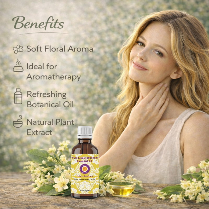 Deve Herbes Pure Linden Blossom Essential Oil (Tilia vulgaris) Steam Distilled, Natural & Aromatherapy Use 100ml